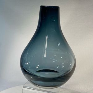 Vintage Krosno Poland Smoke Blue 9” Bulb Vase Heavy Thick Quality